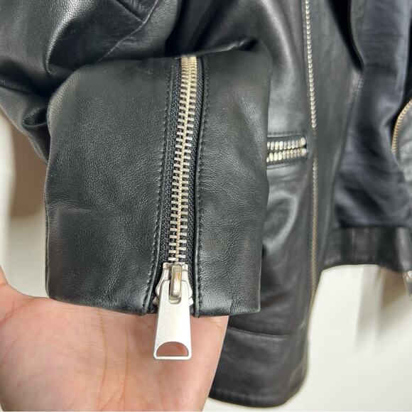 Anine Bing Quilted Black Leather Biker Moto Zip Jacket Sz XS - Picture 14 of 15